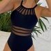Women's Clothing Black Sexy Hollow One Piece Swimsuit Halter Neck Backless Bikini Swimsuit_ecoleips.com