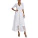 Women's Deep V Neck Mid Sleeve Knee Length Lace Evening Party Dress Elegant Formal Dinner Bridal Event Gown_ecoleips.com