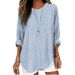 Women's Clothing Retro Striped Design Loose Long Sleeve Round Neck Top_ecoleips.com