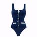 Women's Long Sleeve Navy Surf Suit One Piece Swimsuit With Shorts High End Swimwear_ecoleips.com