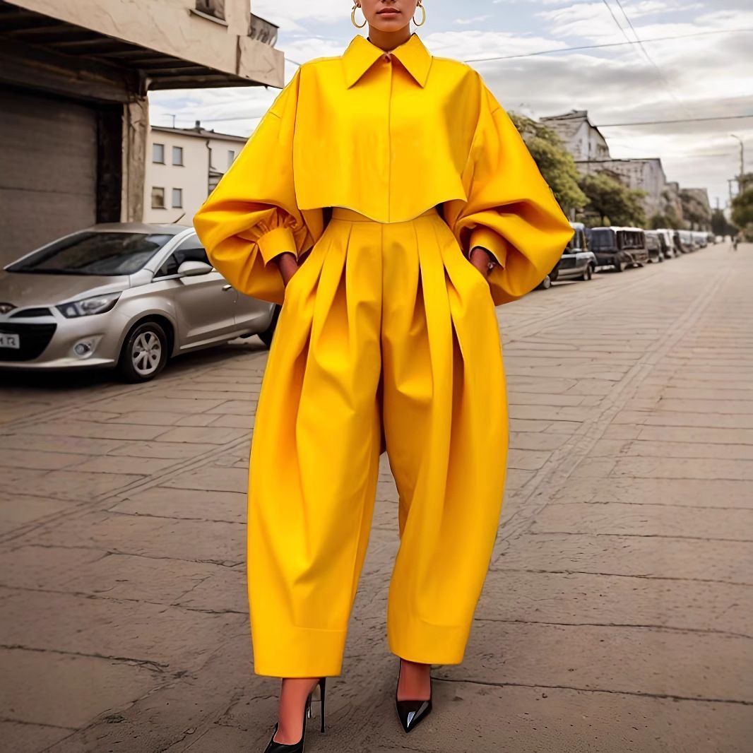 Women's Clothing Irregular Design Long Sleeved Sweater Harem Pants Suit_ecoleips.com