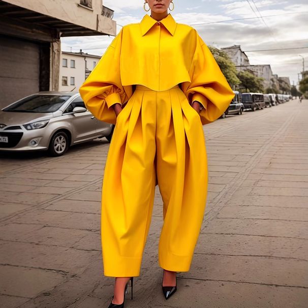 Women's Clothing Irregular Design Long Sleeved Sweater Harem Pants Suit_ecoleips.com