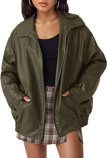 Women's Clothing Plus Size Oversized Biker Jacket Faux Leather Motorcycle Jacket For Fall_ecoleips.com