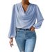 Women's Clothing Elegant Textured Chiffon Blouse Long Sleeved Pleated Lantern Sleeve Top For Spring/Autumn_ecoleips.com