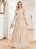 Evening Dress For Women V Neck Long Sleeve Sequins New Style Wedding Host Temperament Slim Party Dance Dress_ecoleips.com