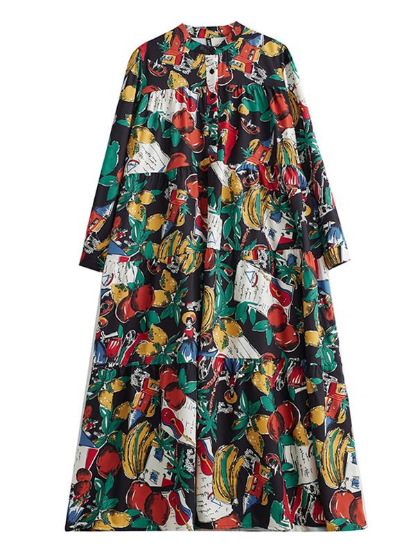 2025 Spring Autumn New Patchwork Vintage Print Dresses For Women Long Sleeve Loose Casual Midi Dress Fashion Elegant Clothing_ecoleips.com