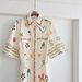 Women's French Style Light Luxury Summer Shirt Dress Hand Painted Graffiti Print Short Sleeves Turn down Collar Slim Fit Youthful Appearance_ecoleips.com