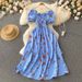 Women's Clothing Retro Fairy Slimming Floral Dress High Waist Drawstring Pleated Waist Slimming Long Skirt_ecoleips.com