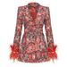 Foreign Trade New Product European And American High-end Women's V-neck Floral With Feather Decoration On Cuffs Elegant_ecoleips.com