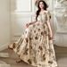 Women's Cotton Floral Off-Shoulder Long Dress Elastic Waist Summer Ethnic Style Bohemian Beach Dress_ecoleips.com