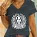 Women's Yoga Floral Shirt Design Graphic Short Sleeve Tee Casual Yoga Lover Gift V-neck Woman T-shirts Yoga Gifts Apparel Tops_ecoleips.com