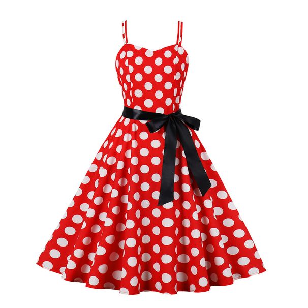 Women's Clothing Polka Dot Dress Retro Long Skirt With Lace Up Skirt With Suspenders_ecoleips.com