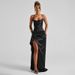 New Star Style Sexy Slim Gathered Slit Satin Dress Maxi Skirt_ecoleips.com