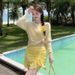Women's plus Size Three Piece Swimsuit Set Slimming Cover up Dress Style Yellow Sun Protection Beach Hot Spring Swimwear_ecoleips.com