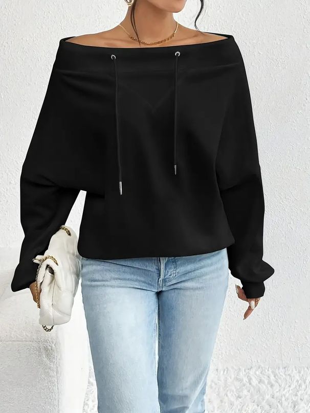 Women's Casual Off Shoulder Top With Drawstring Detail - Stylish & Comfortable Loose Fit Blouse For Everyday Wear_ecoleips.com