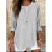 Women's Clothing Retro Striped Design Loose Long Sleeve Round Neck Top_ecoleips.com