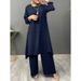 H728 Muslim Women's Urban Sportswear Two-Piece Elegant Long Sleeve Shirt Loose Fashion Wide-Leg Pants Set_ecoleips.com