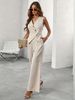Women's Clothing Solid Color V Neck Sleeveless High Waist Women's Pants Suit_ecoleips.com