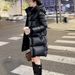 "Black & Gold Mid-Length Down Coat For Women & Men - Windproof Winter Jacket With Detachable Hood, Ultra-Warm Duck Down Slimming Silhouette_ecoleips.com