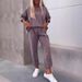 Women's Clothing Casual Two Piece Suit Solid Color Round Neck Nine Point Pants Suit Female_ecoleips.com