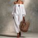 Women's Clothing Women's Solid Color Cotton Linen Jumpsuit Off-Shoulder Long Sleeve Loose Casual Harem Pants Summer_ecoleips.com