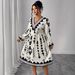 Women's Clothing Plus Size Clothes Elegant Plus Size Puff Sleeve V-Neck Dress – Printed Flowy Winter Dress For Women, High Waist Slimming & Stylish_ecoleips.com