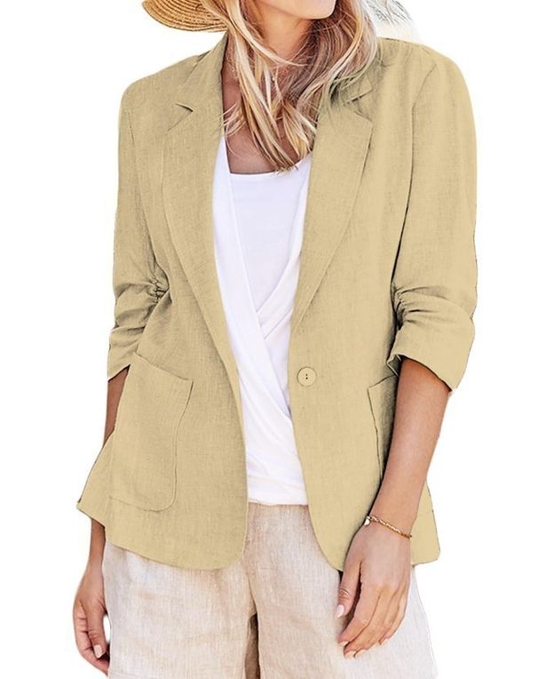 Women's Clothing New Spring And Summer Long Sleeved Small Suit Lapel Temperament Professional Slim Jacket_ecoleips.com