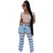 Light Blue Cutout Flare Jeans For Women, High Waist Hollow Denim Trousers For Party Night Out_ecoleips.com