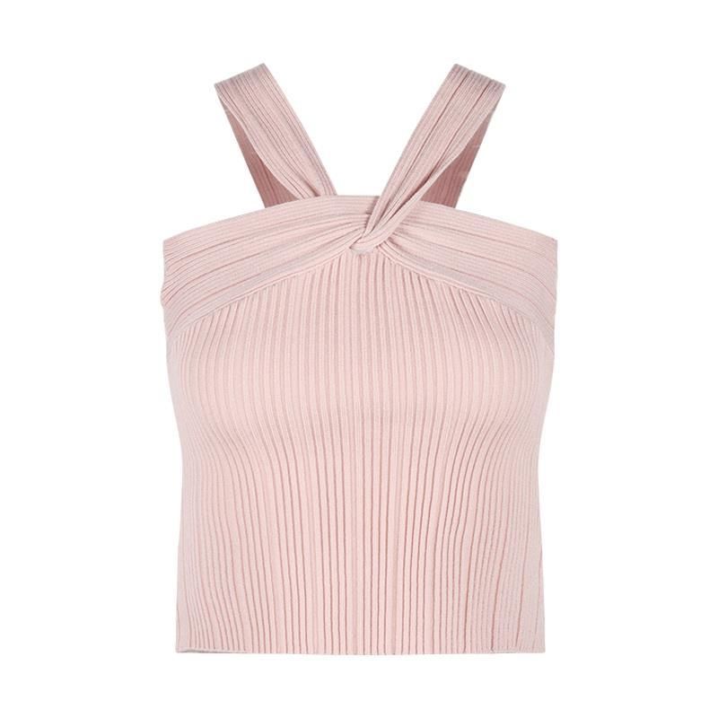 Dongdaemun Women's Pink Knitted Camisole Sleeveless Slim Fit Summer Top Pure Alluring Design for Inner Or Outer Wear_ecoleips.com