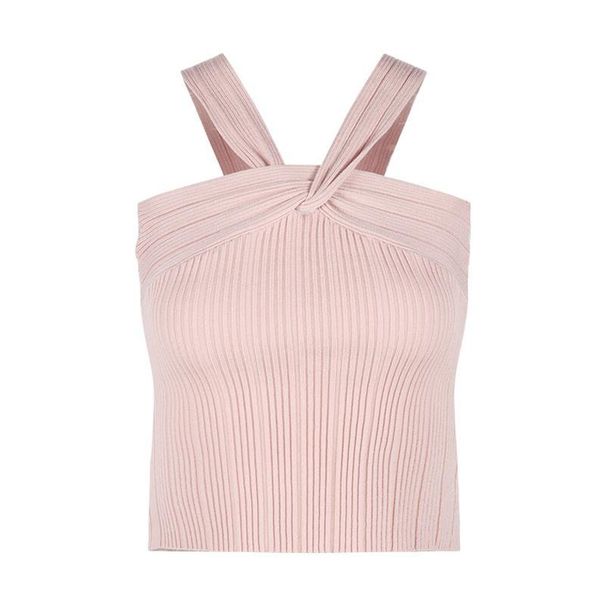 Dongdaemun Women's Pink Knitted Camisole Sleeveless Slim Fit Summer Top Pure Alluring Design for Inner Or Outer Wear_ecoleips.com