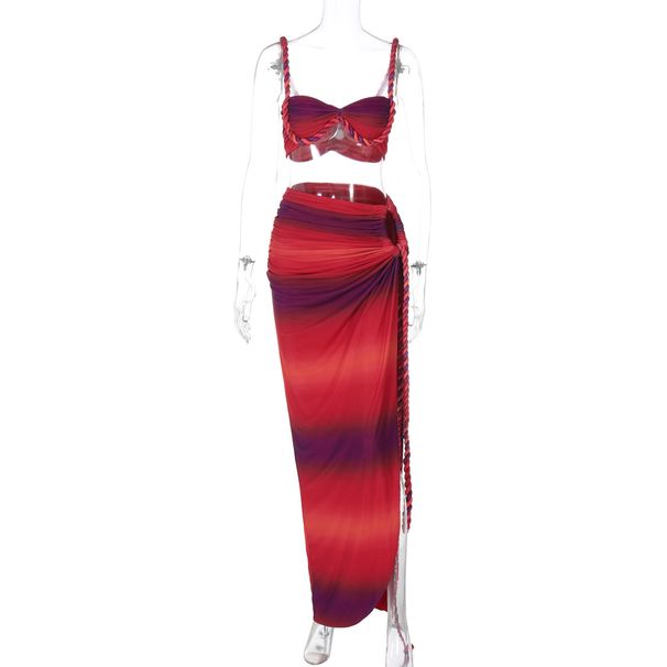 European And American Women's Clothing 2025 Summer Fashion Sexy Strapss Slim-Fit Side-Slit Skirt Set For Women_ecoleips.com