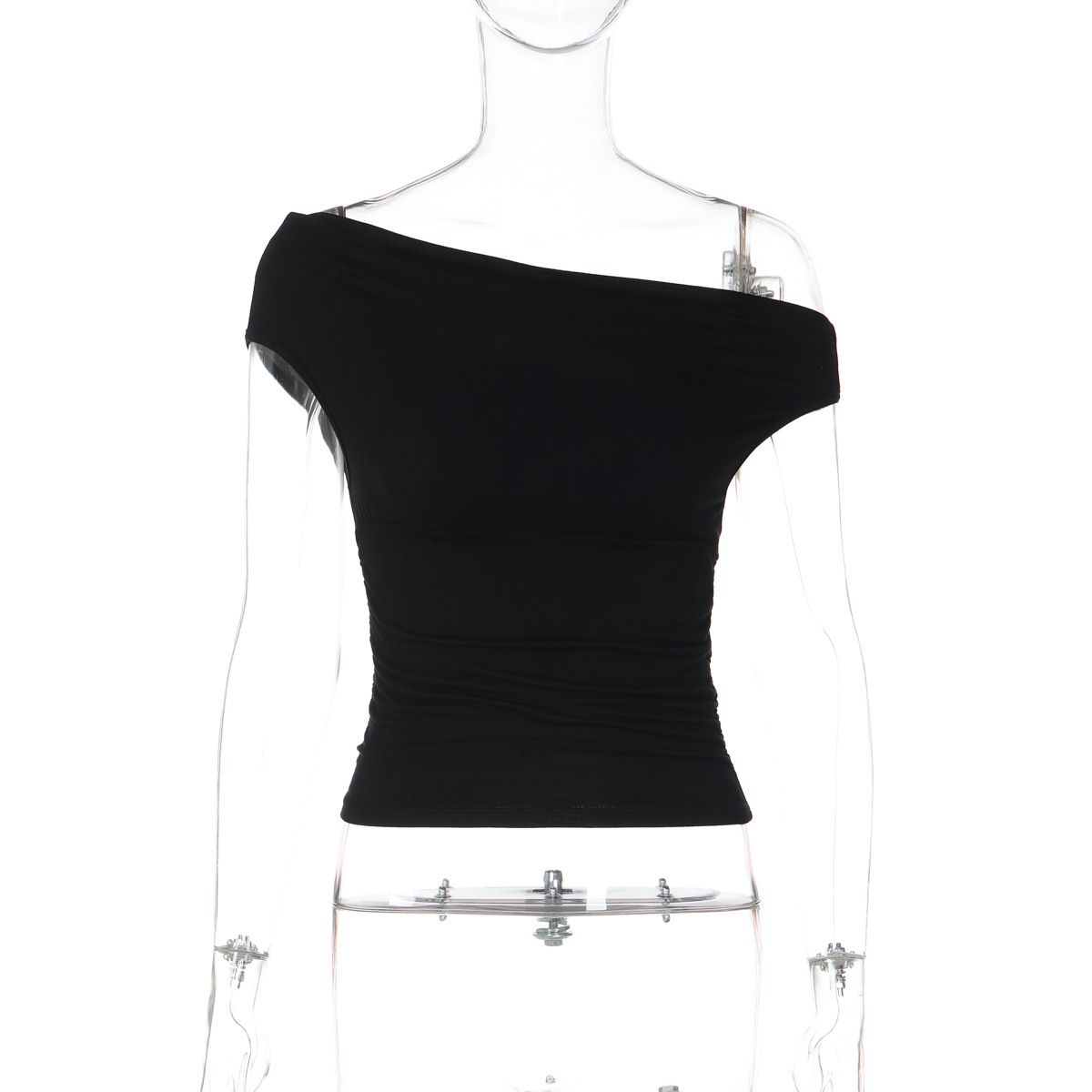 European And American Cross Border Summer New Versatile Solid Color Asymmetrical Off Shoulder Sexy Style Top For Women, Foreign Trade Wholesale_ecoleips.com