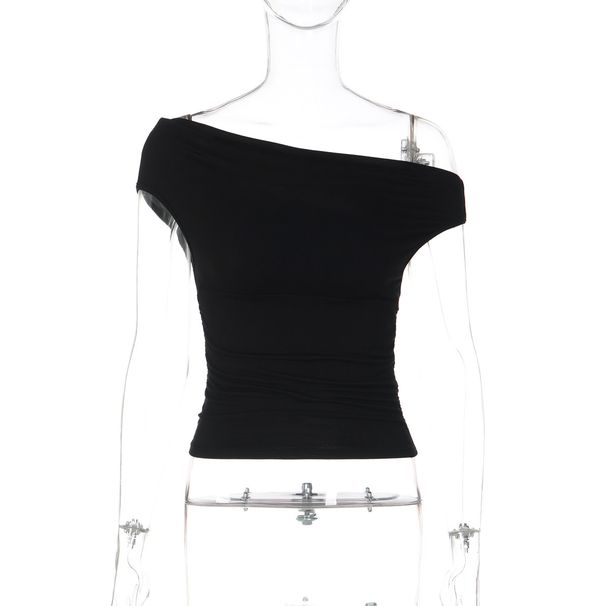 European And American Cross Border Summer New Versatile Solid Color Asymmetrical Off Shoulder Sexy Style Top For Women, Foreign Trade Wholesale_ecoleips.com