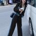 Women's Autumn White Denim Splicing Sports Suit Casual Hooded Cardigan Fashionable Two Piece Set Reducing Age_ecoleips.com