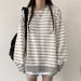 Striped Sweatshirt Women, Korean French Style, 2025 New Thin Women's Clothing, Loose Fit, Suitable For Spring, Autumn,_ecoleips.com