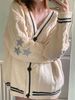 K Women's V-neck Long Sleeved Star Embroidered Single Breasted Lazy And Loose Casual Sweater Cardigan Jacket For Women_ecoleips.com