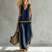 Women's Summer Casual Fashion Color Block Wide Leg Pants Set Sleeveless Two Piece Set European And American Style Trendy Cross Border_ecoleips.com