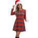2025 Cross-Bord Plaid Round Neck Long Sleeve Dress Christmas Elegant Retro Style European And Amican_ecoleips.com