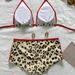 New 2026 Women's Fashionable Sexy Two Piece Swimsuit Set Halter Neck Tie Up Leopard Print Bikini Summer Swimwear_ecoleips.com