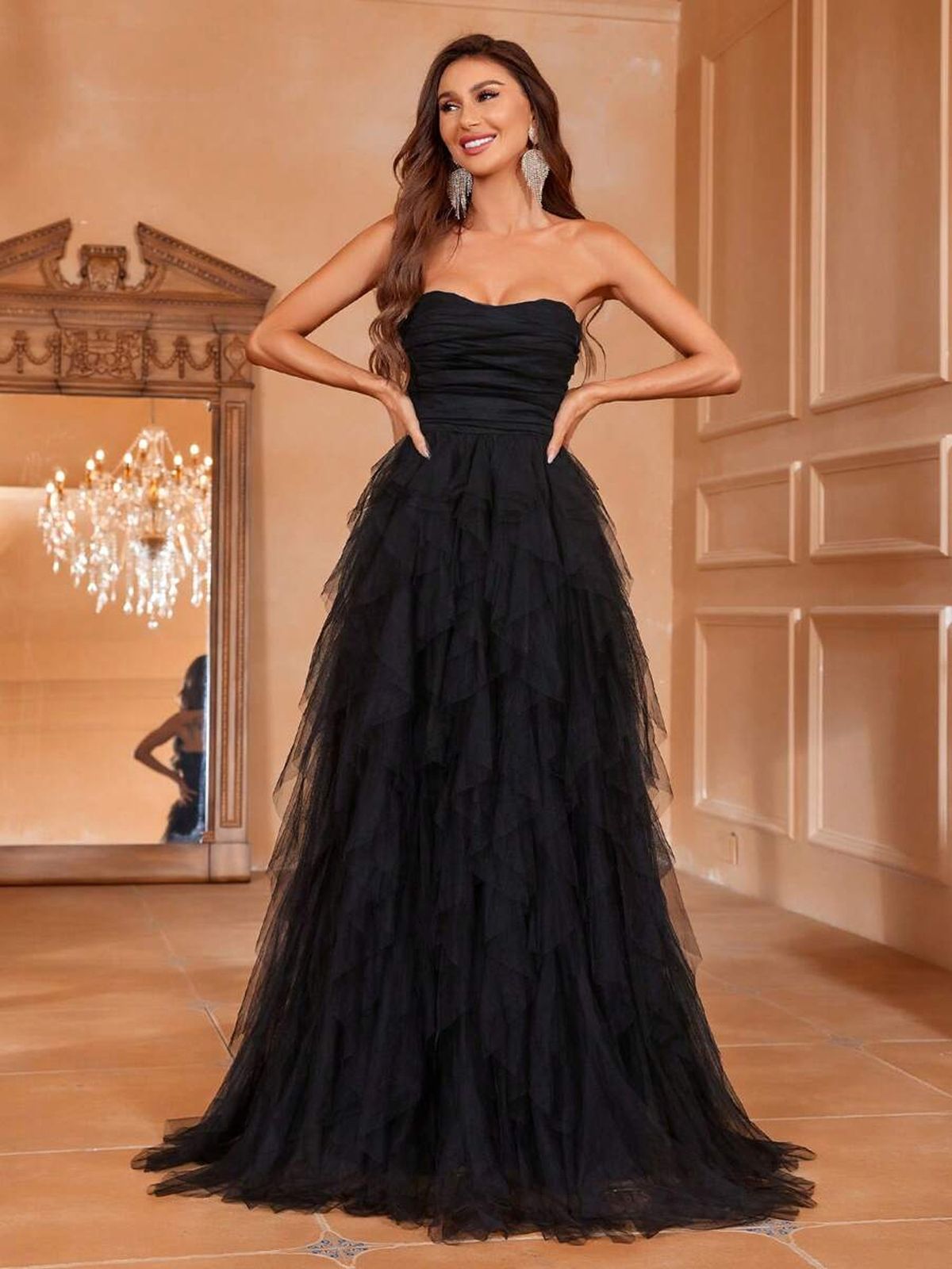 "Timeless Elegance Silk Chiffon Evening Gown Cultural Versatile Design For Weddings & Galas (S-XL, Black/White/Emerald)"_ecoleips.com