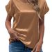 Women's Clothing Women's Satin Shirt Short Sleeved Loose Fit Casual Versatile Round Neck Blouse For Formal & Casual For Women_ecoleips.com