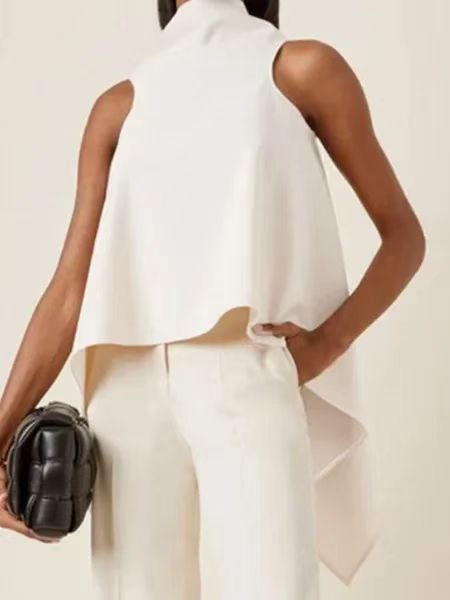 Women's Clothing irregular hem sleeveless top temperament versatile white shirt women_ecoleips.com
