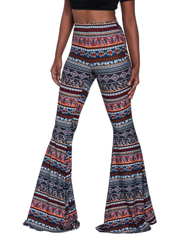 K Fashion Pattern Printed Women's Trousers With A Slight Flare; Long Bell-bottom Pants_ecoleips.com