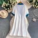 Women's European American Retro Slimming Denim Patchwork Zipper Collar Summer Casual Loose Straight Long Dress_ecoleips.com