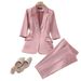 Women's Two Piece Faux Acetate Satin Suit Jacket Stylish Professional Youthful Spring Summer_ecoleips.com