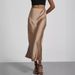 Fashionable Elegant Satin Texture Midi Skirt for Women Solid Color Glossy Draped European American Style Wholesale_ecoleips.com