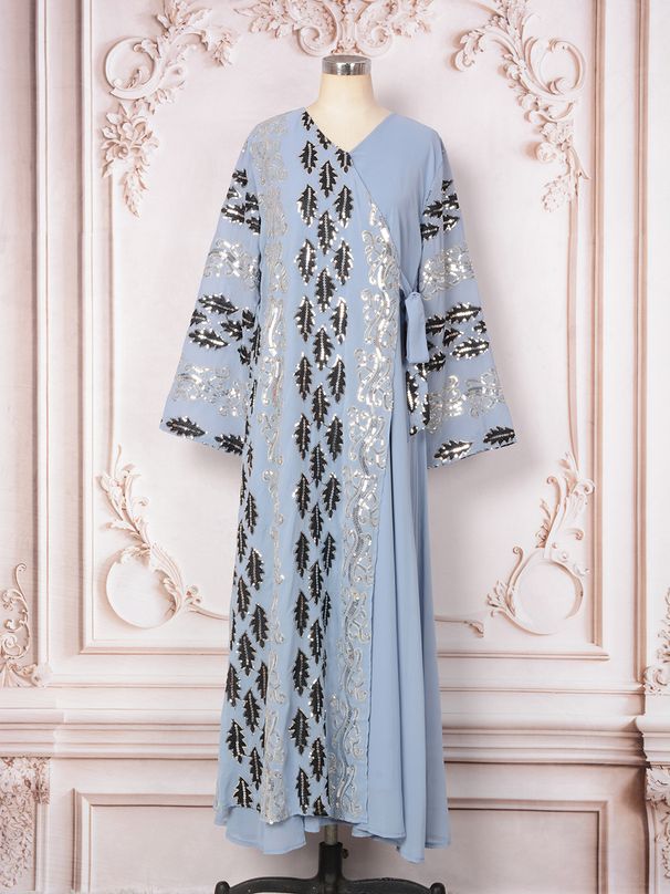 Muslim Dress Women Elegant Muslim Abaya Dress With Sequins – Modest Long Sleeve Middle Eastern Robe For Women_ecoleips.com