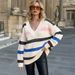 Women's Striped V-Neck Sweater – Oversized Lazy Style Pullover For Autumn & Winter_ecoleips.com