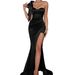 New Off-Shoulder Slit Long Dress Solid Color Sexy Evening Gown Fashion Style_ecoleips.com