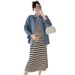 Spring New Korean Fashion Knitted Vest + Denim Jacket 2-Piece Set Maternity Dress_ecoleips.com